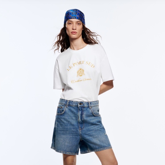 French Coast Aesthetic Graphic Nautical Tshirt Caribbean Summer Embroidered gold - Picture 5 of 5